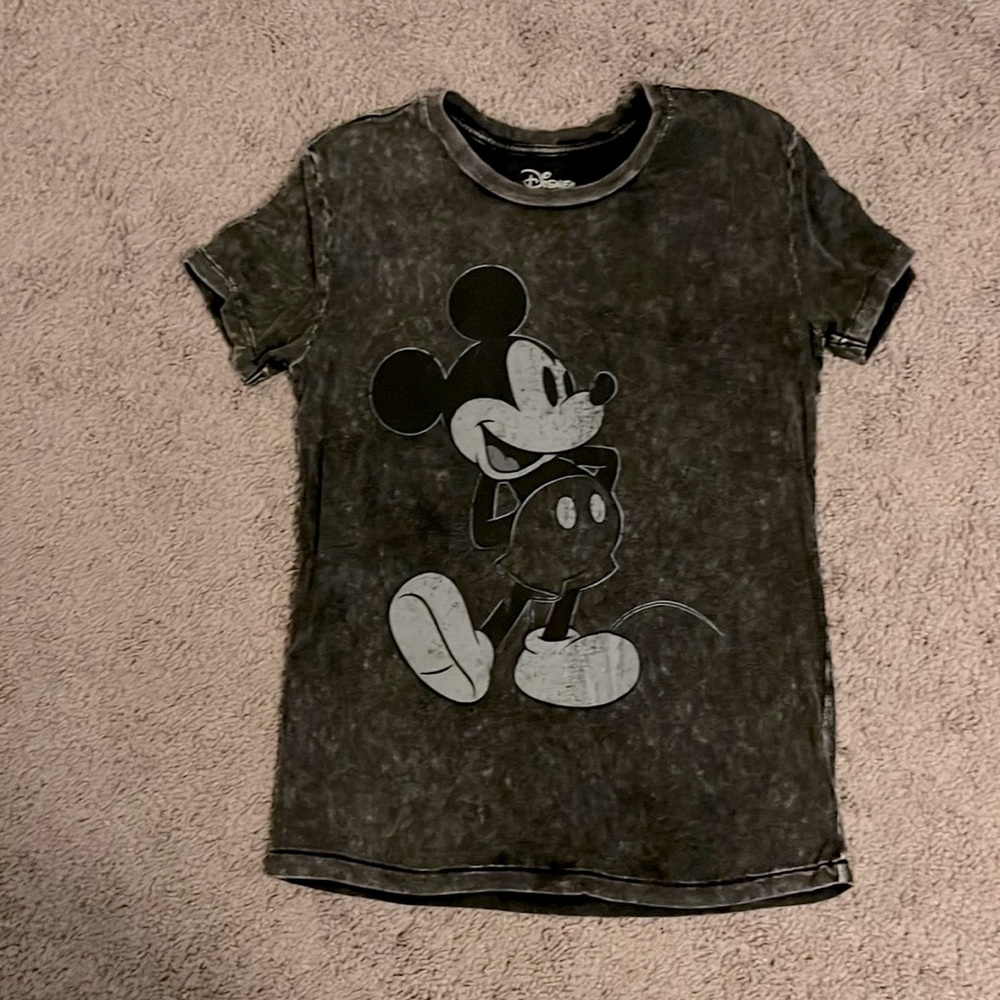 Disney black acid wash Mickey Mouse fitted tee